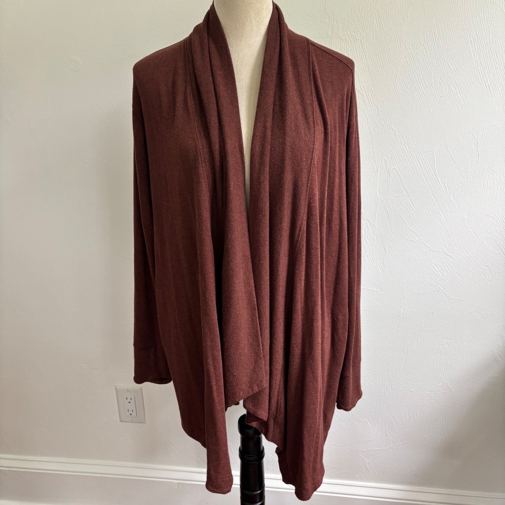 Athleta Women's Pranayama Restore Wrap Lounge Comfy Large Red Brown Open Front - Picture 2 of 11